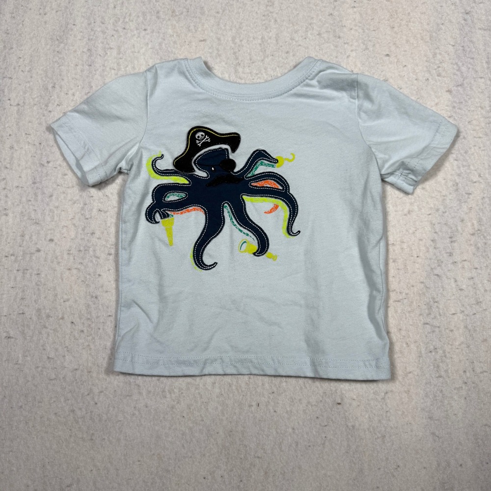 Wonderkids Toddler Boys Pirate Octopus Graphic T-Shirt Light Blue 2T